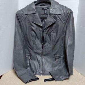 Gorgeous Grey Leather (Vegan) Jacket Size Medium